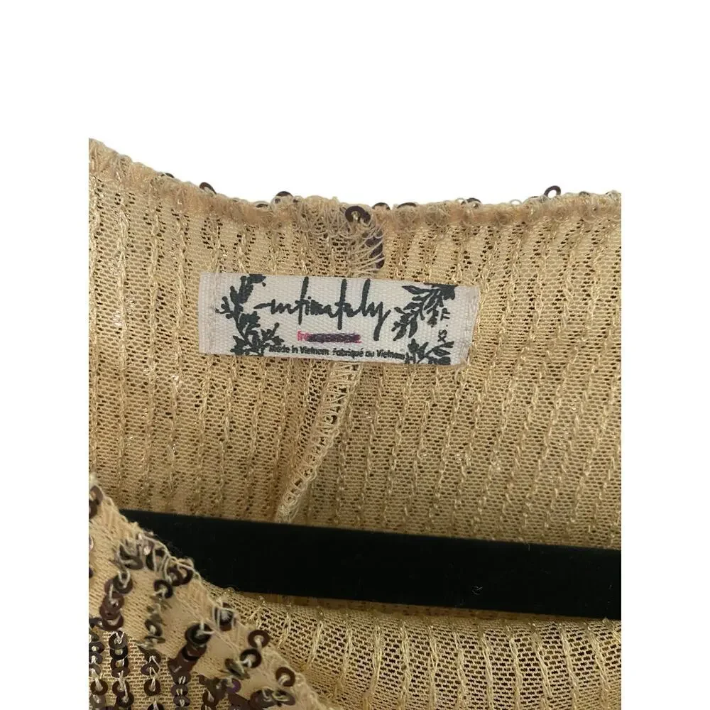 Free People Gold Rush Sequin Long Sleeve Top Blouse in Gold Combo Boho‎ Chic XS
